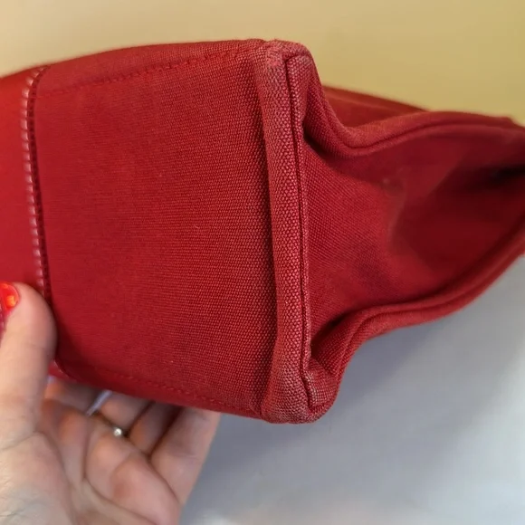Hermes vintage heavy canvas tote rare red with white detail - Picture 9 of 13